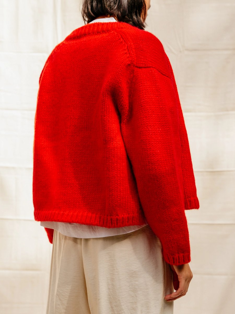 Red Long Sleeve Cardigan Sweater