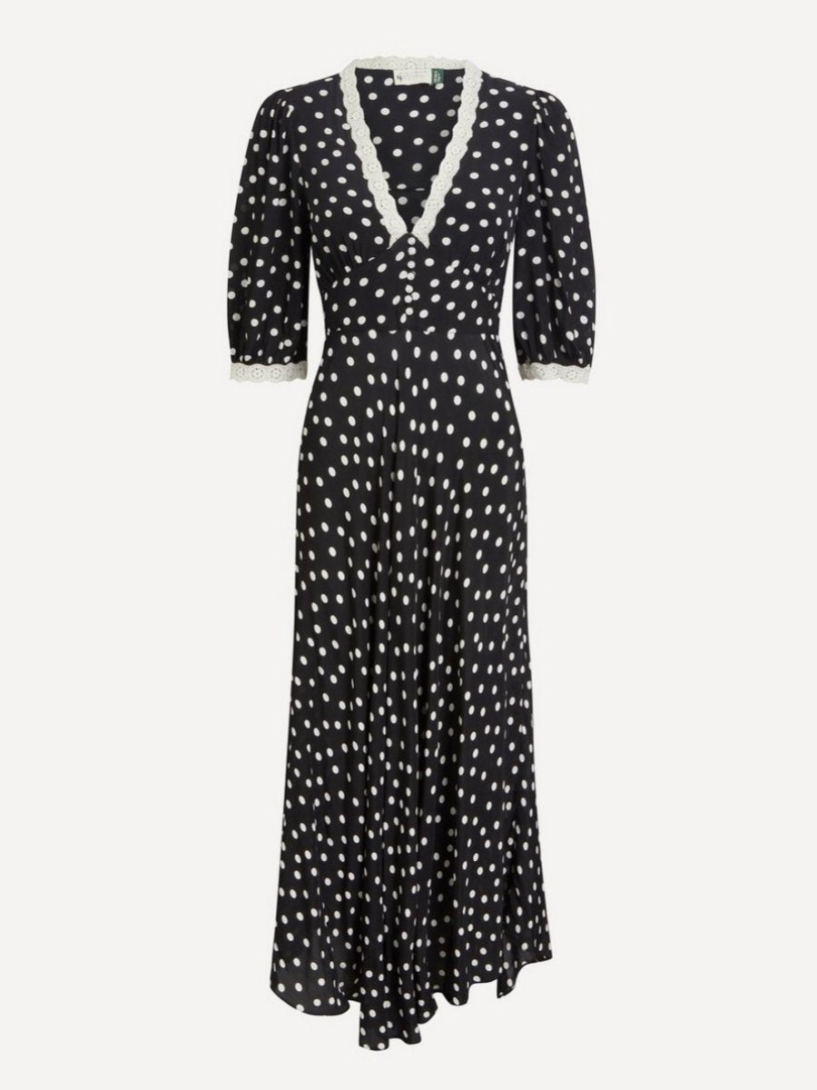 Bohemia Navy Spot Crepe Midi Dress