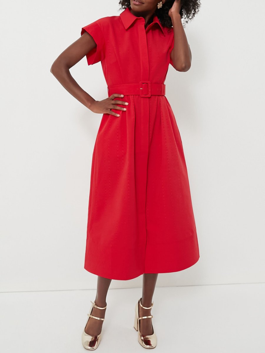 Red Elegant Cotton Midi Dress