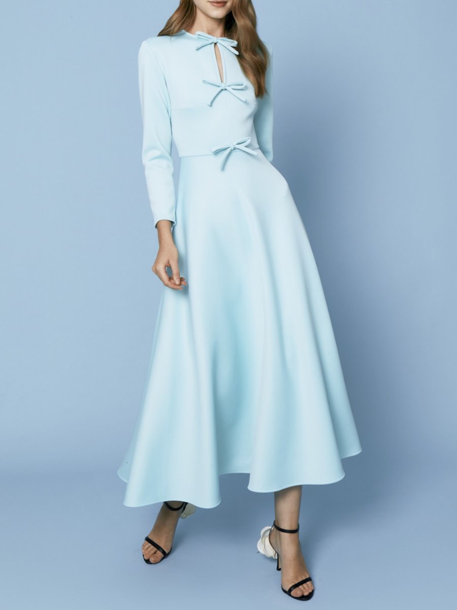 Crew Neck Light Blue Midi Dress