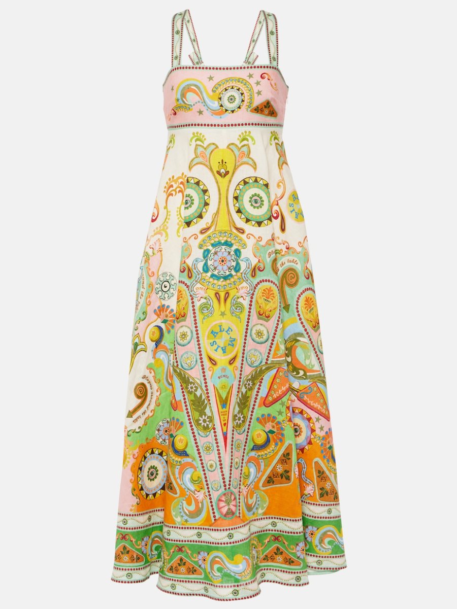 Pinball Empire Linen Waist Midi Dress