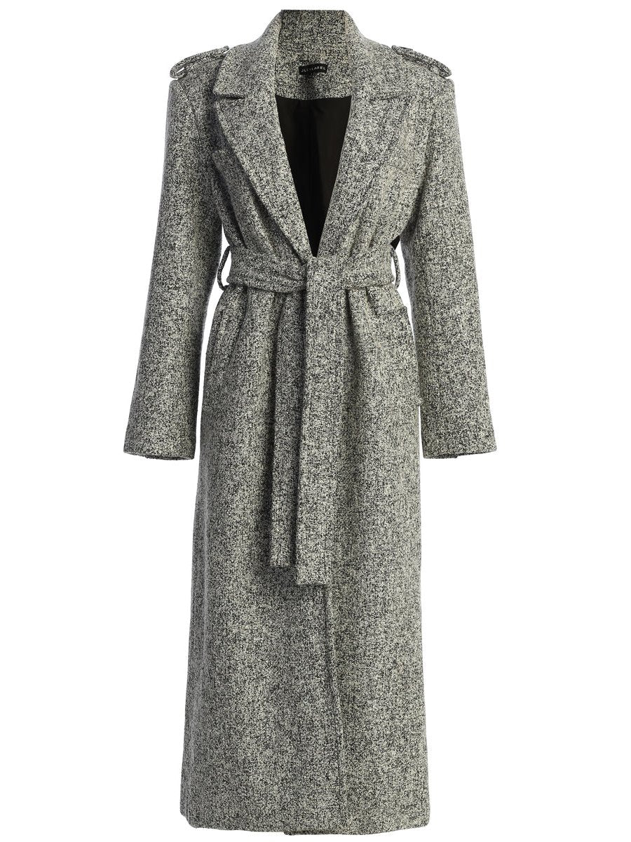 Grey Belted Tweed Coat