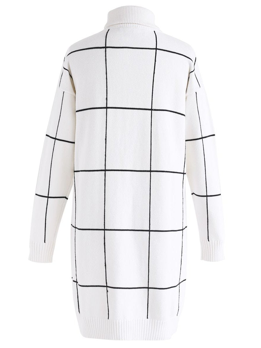 Warm Welcome Grid Turtleneck Sweater Dress