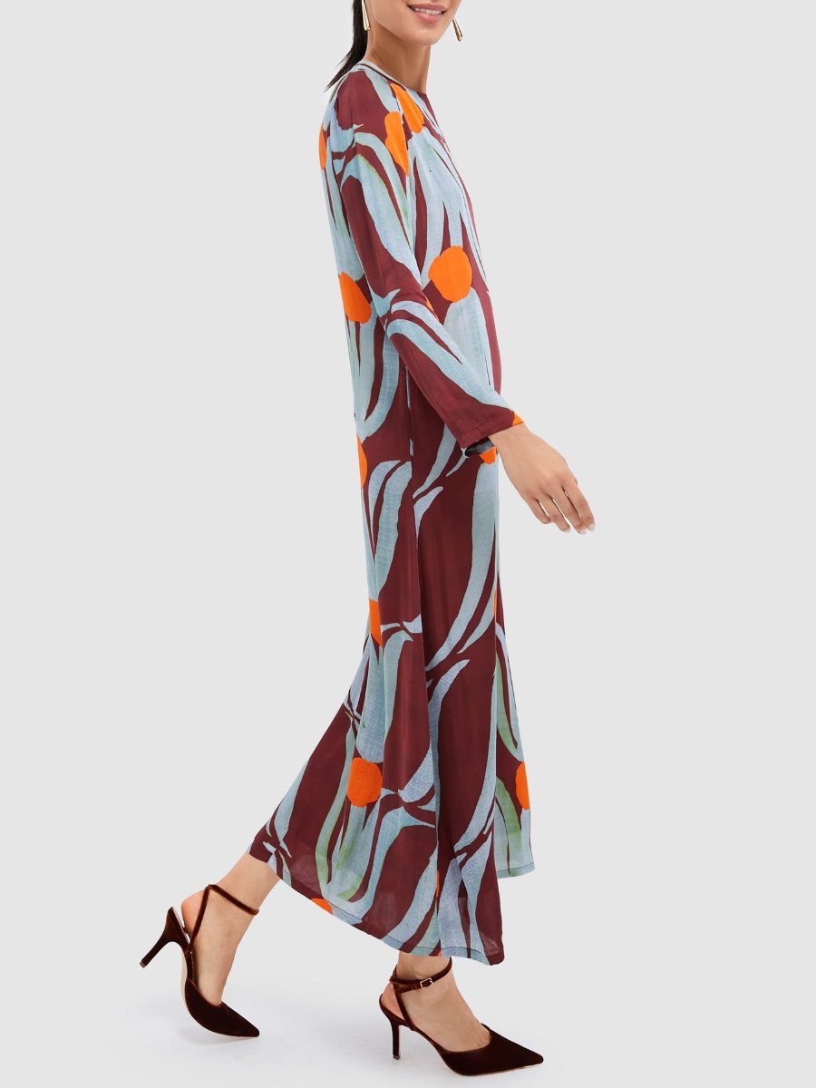 Tulip Orange Long Sleeve Shift Maxi Dress