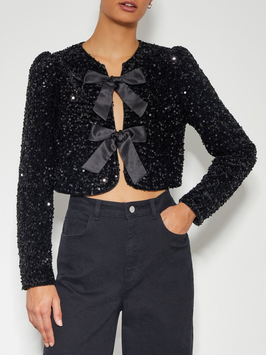 Bow Sequin Black Jacket