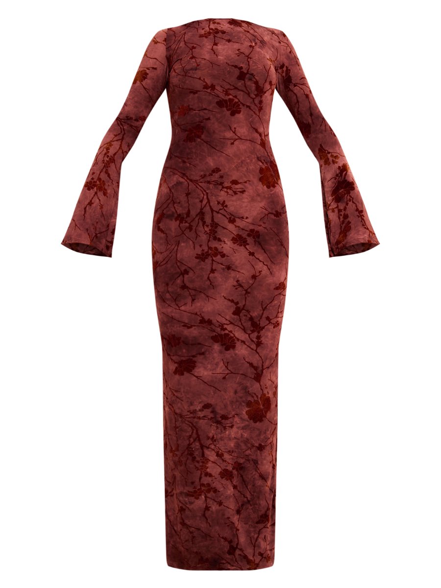 Burgundy Floral Long Sleeve Maxi Dress