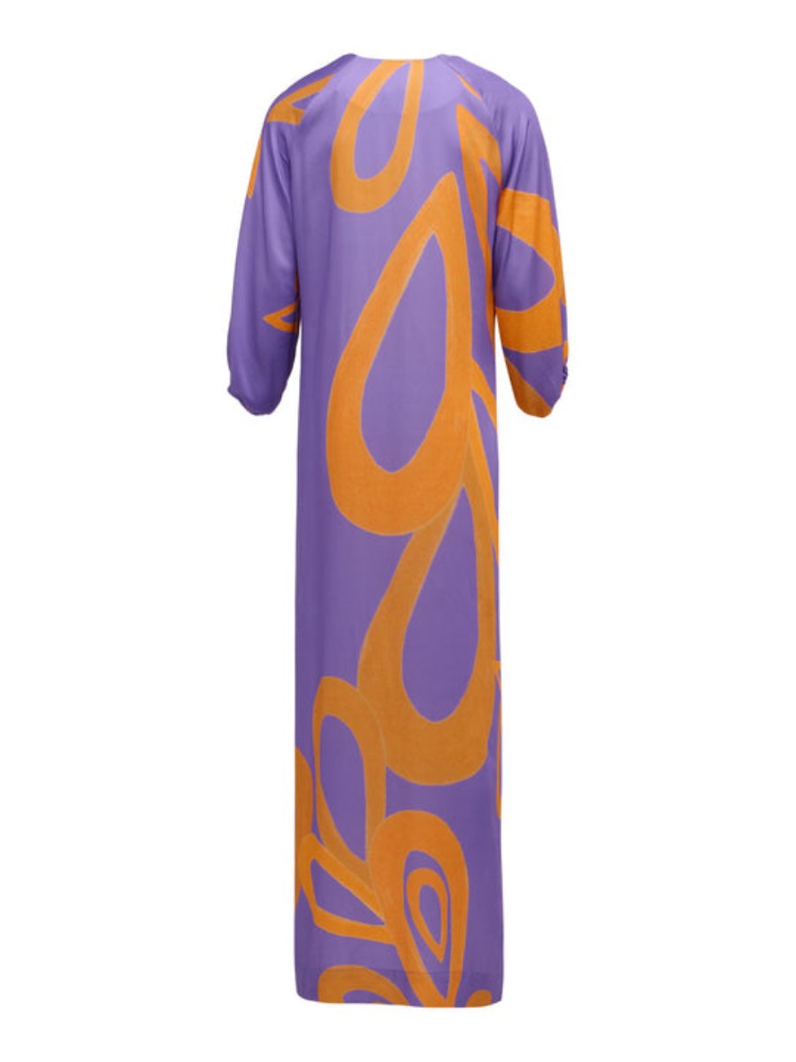 Orange And Lavender V-Neck Maxi Dress