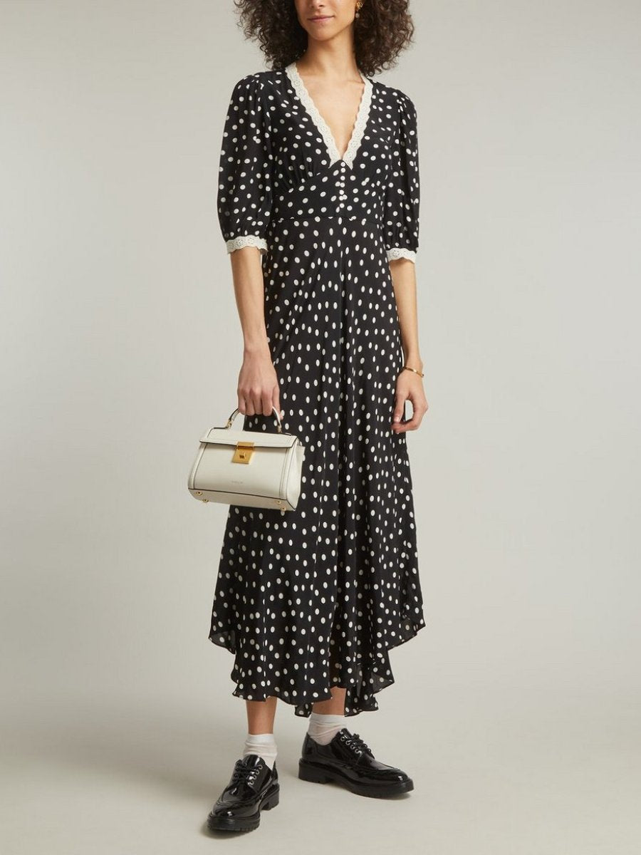 Bohemia Navy Spot Crepe Midi Dress