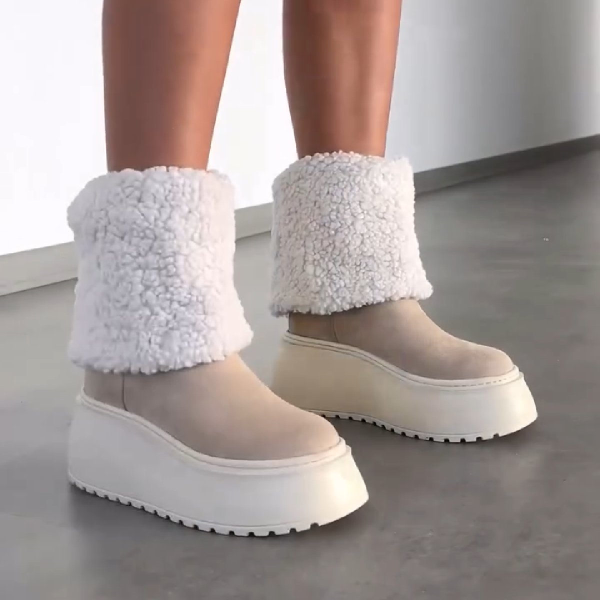 Comfort Foldable Beige Long Boots