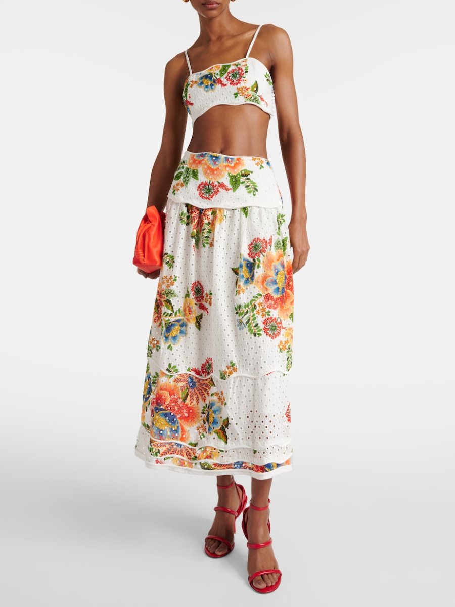 Garden Floral Top With Midi Skirt