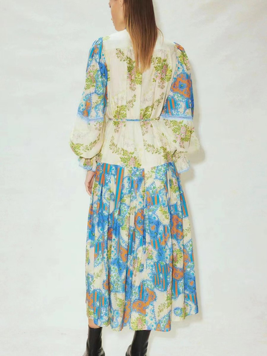 Patchwork Dreamy Printed Shirt Maxi Dress