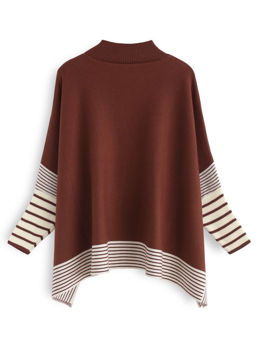 Lie In Caramel Fields Striped Oversize Knit Cape Sweater