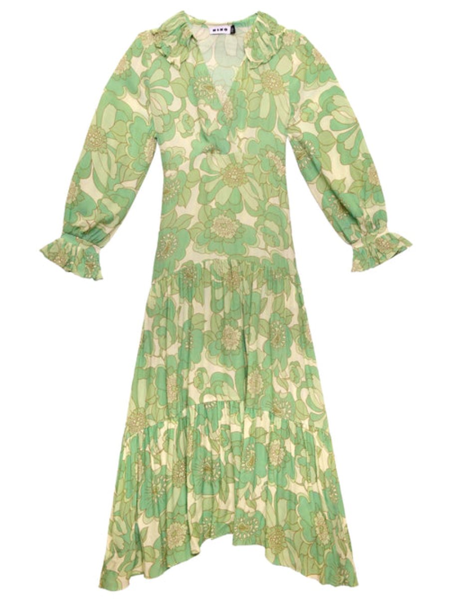 Floral Tiered  Green Midi Dress