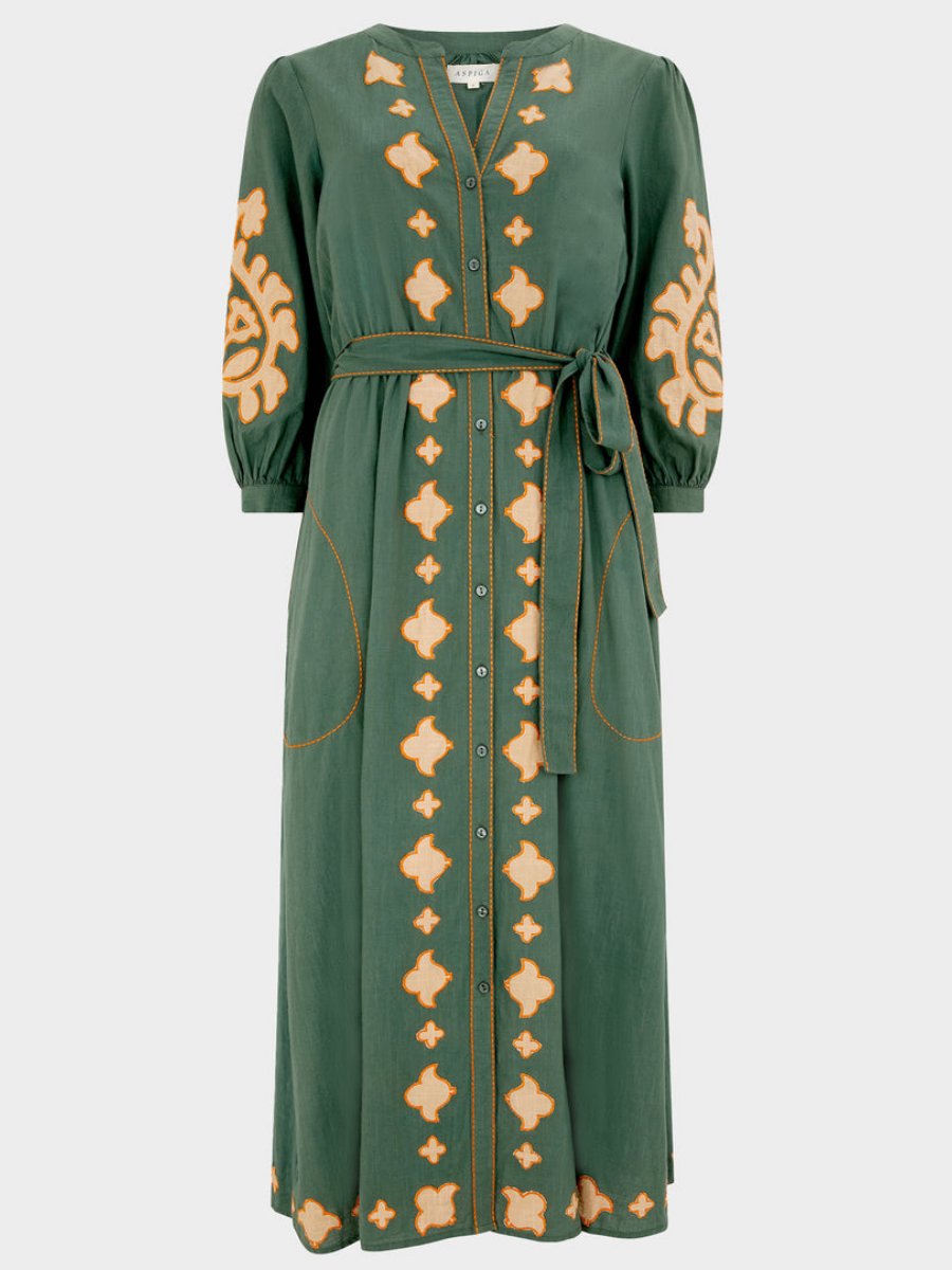 Applique Green Midi Dress