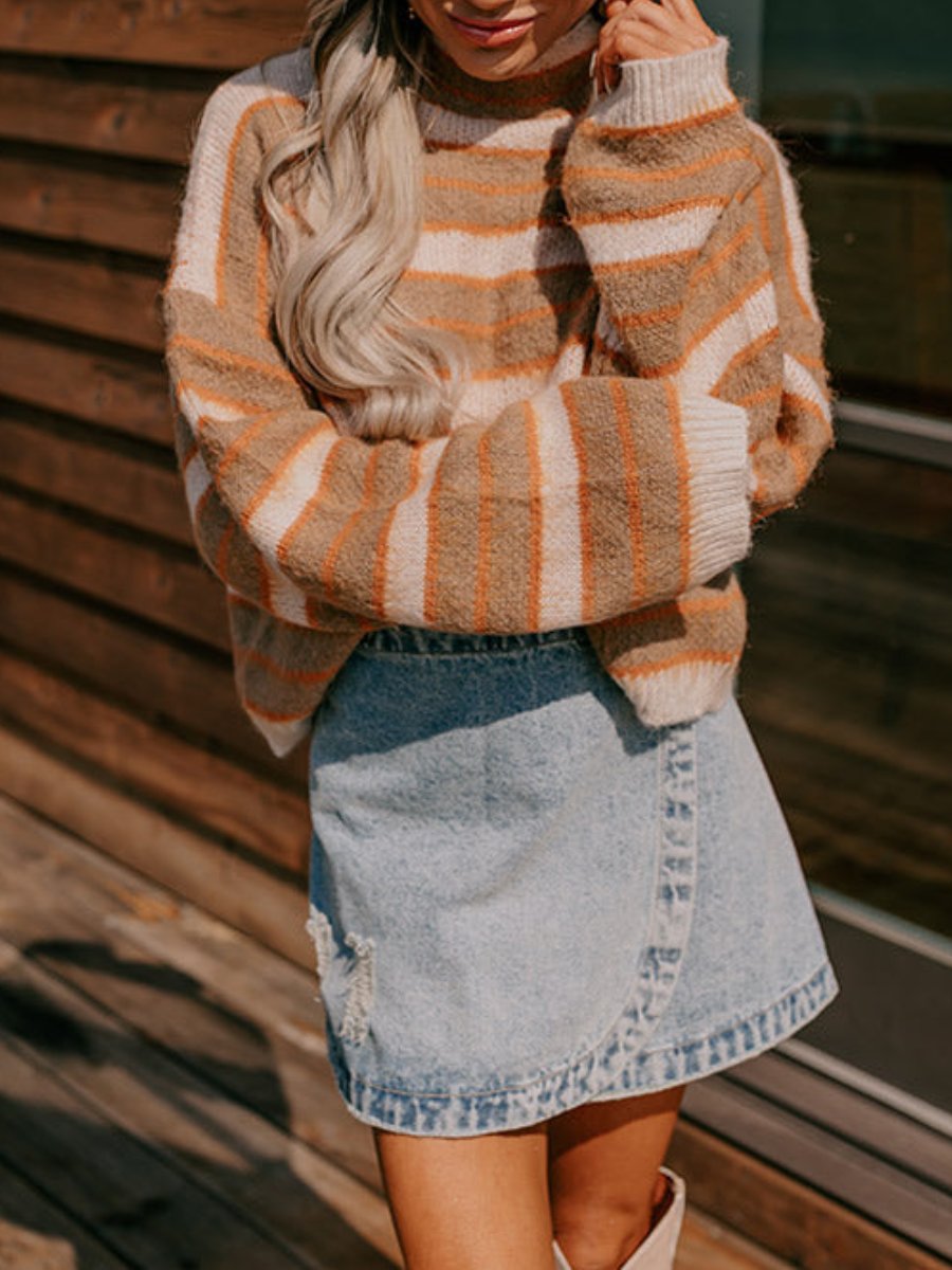 Bonfire Feels Stripe Knit Mocha Sweater