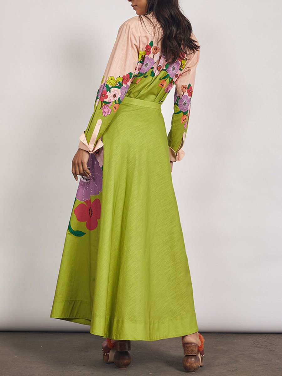 Jepel Floral Chartreuse T-Shirt With Skirt