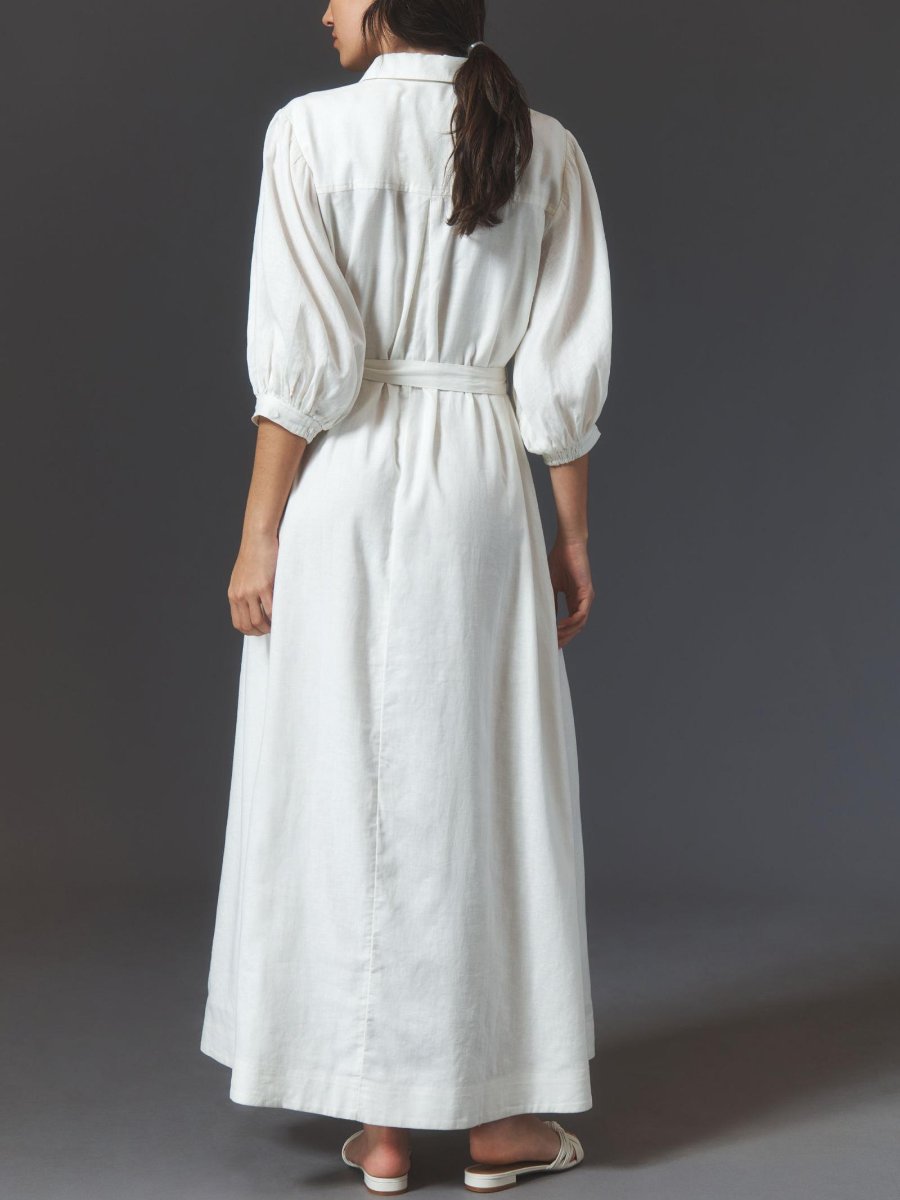 Button-Front Belted Maxi Shirt Dress