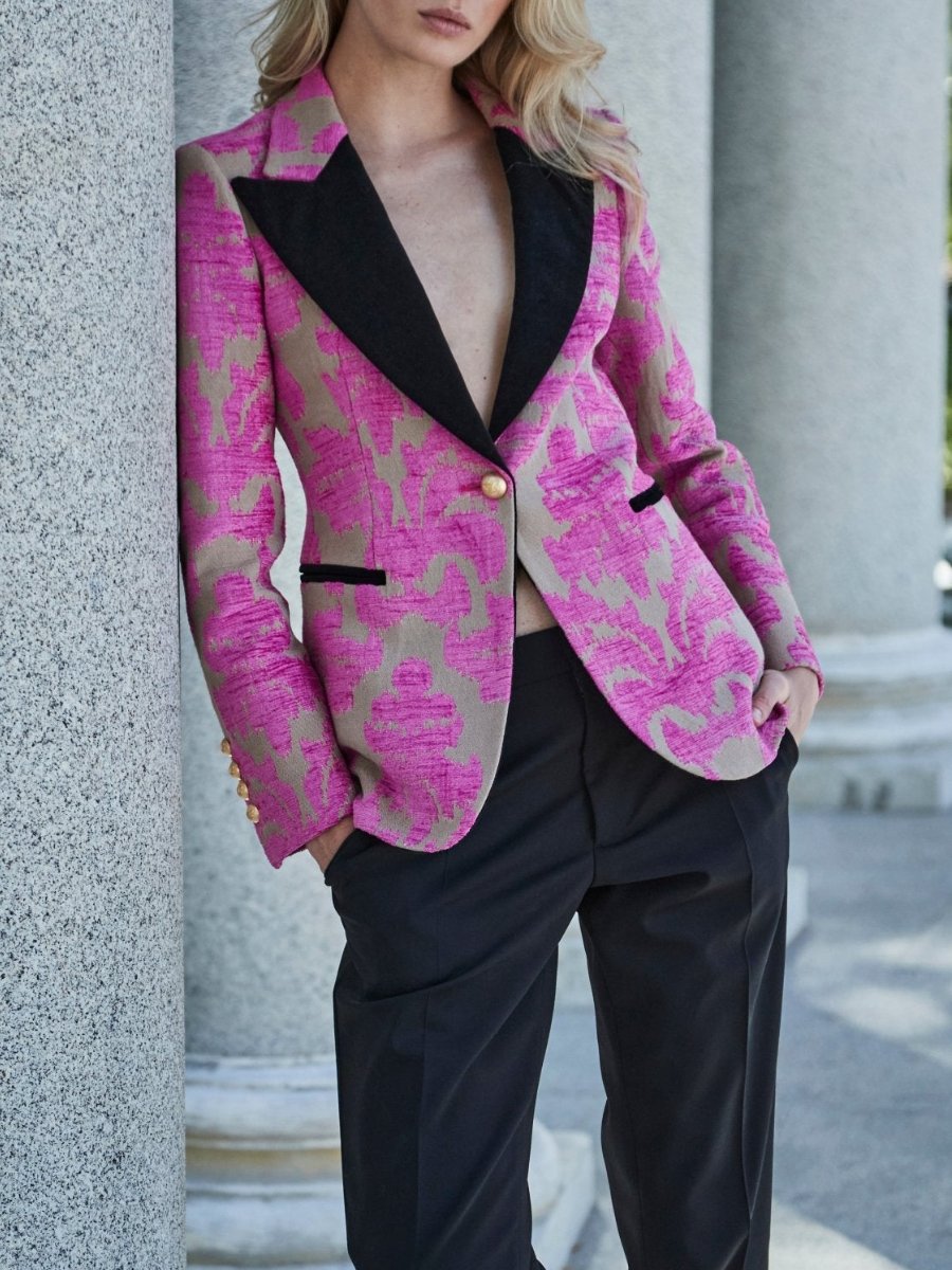 Pink Jacquard One Button Blazer