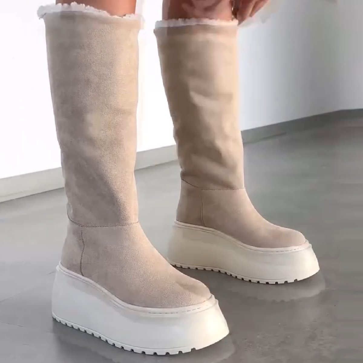 Comfort Foldable Beige Long Boots