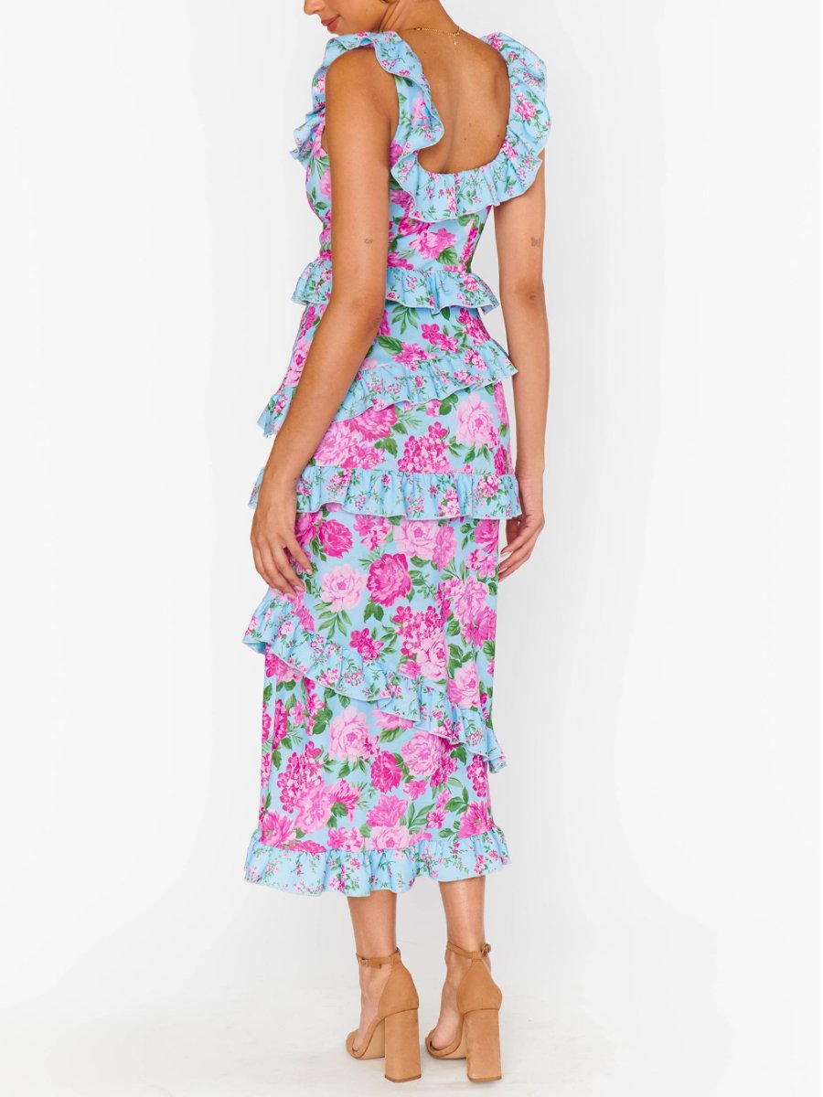 Floral Square Neck A Line Midi Dress