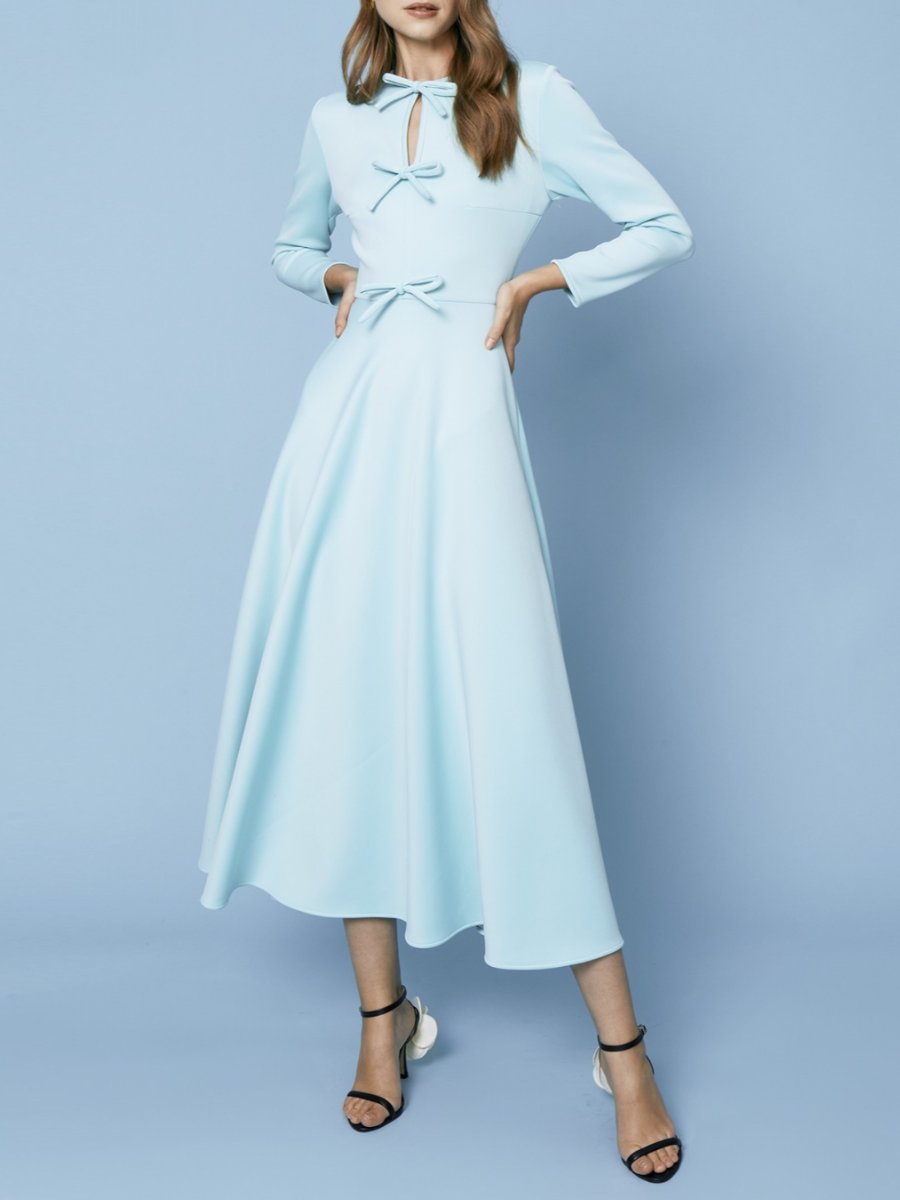 Crew Neck Light Blue Midi Dress