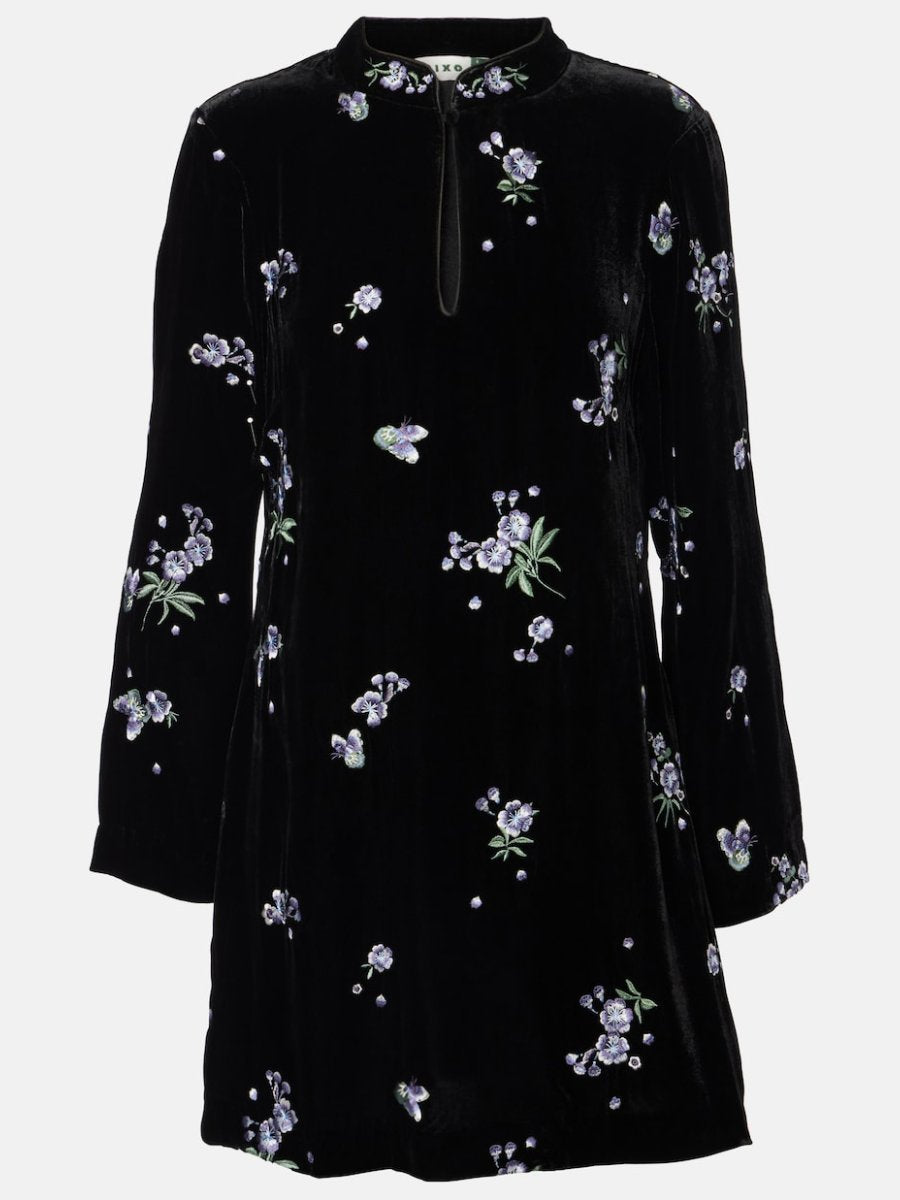 Calla Embroidered Velvet Mini Dress