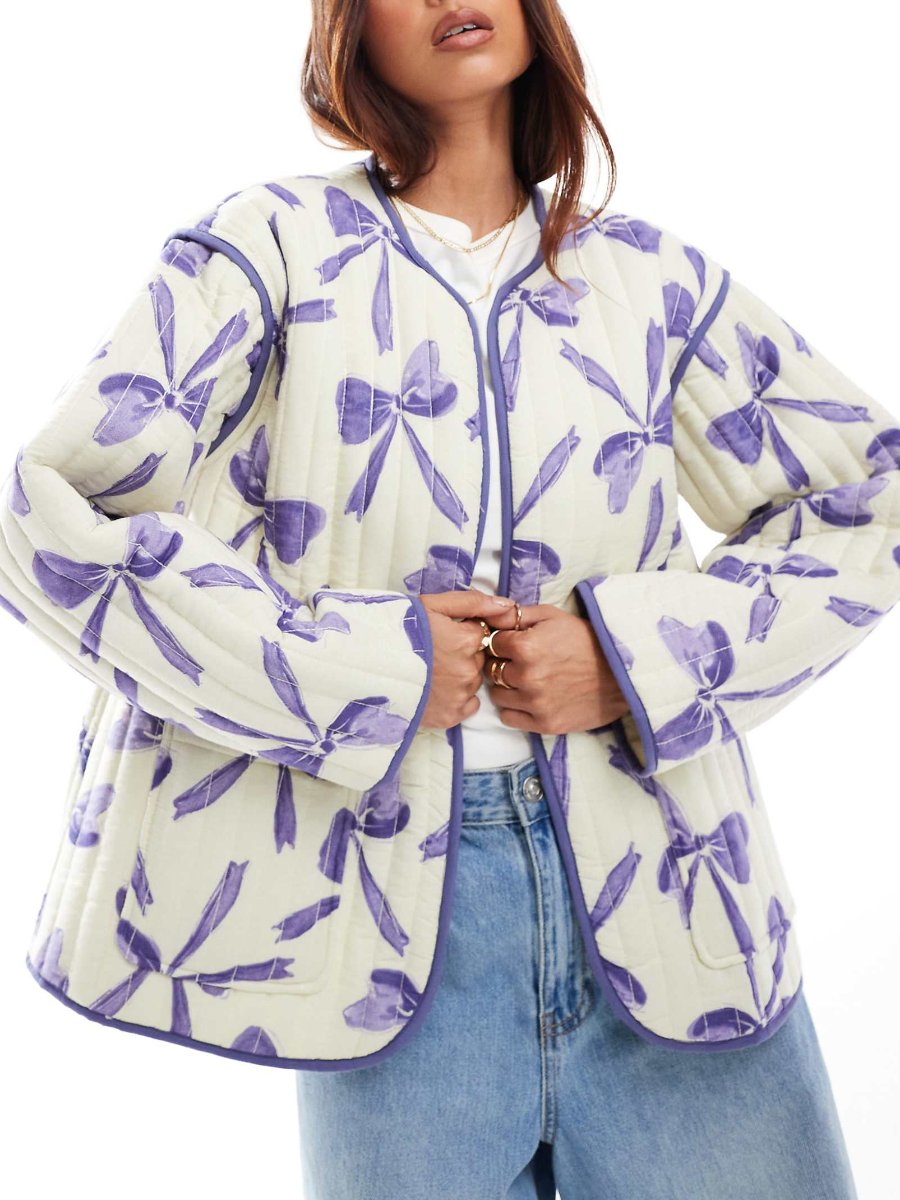 Bow Print Cotton Quilted Jacket