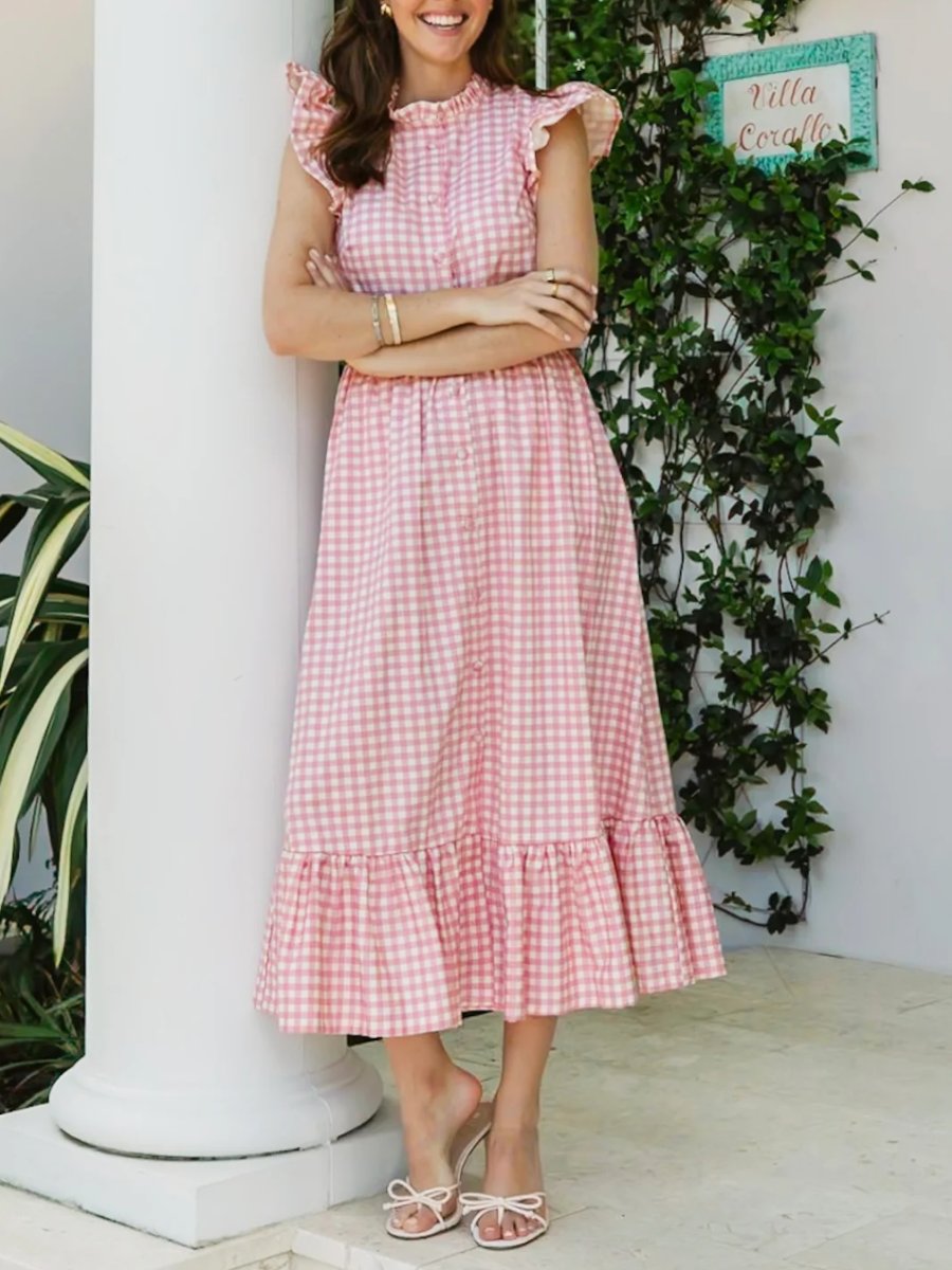 Palm Flutter-Sleeve Midi Dress