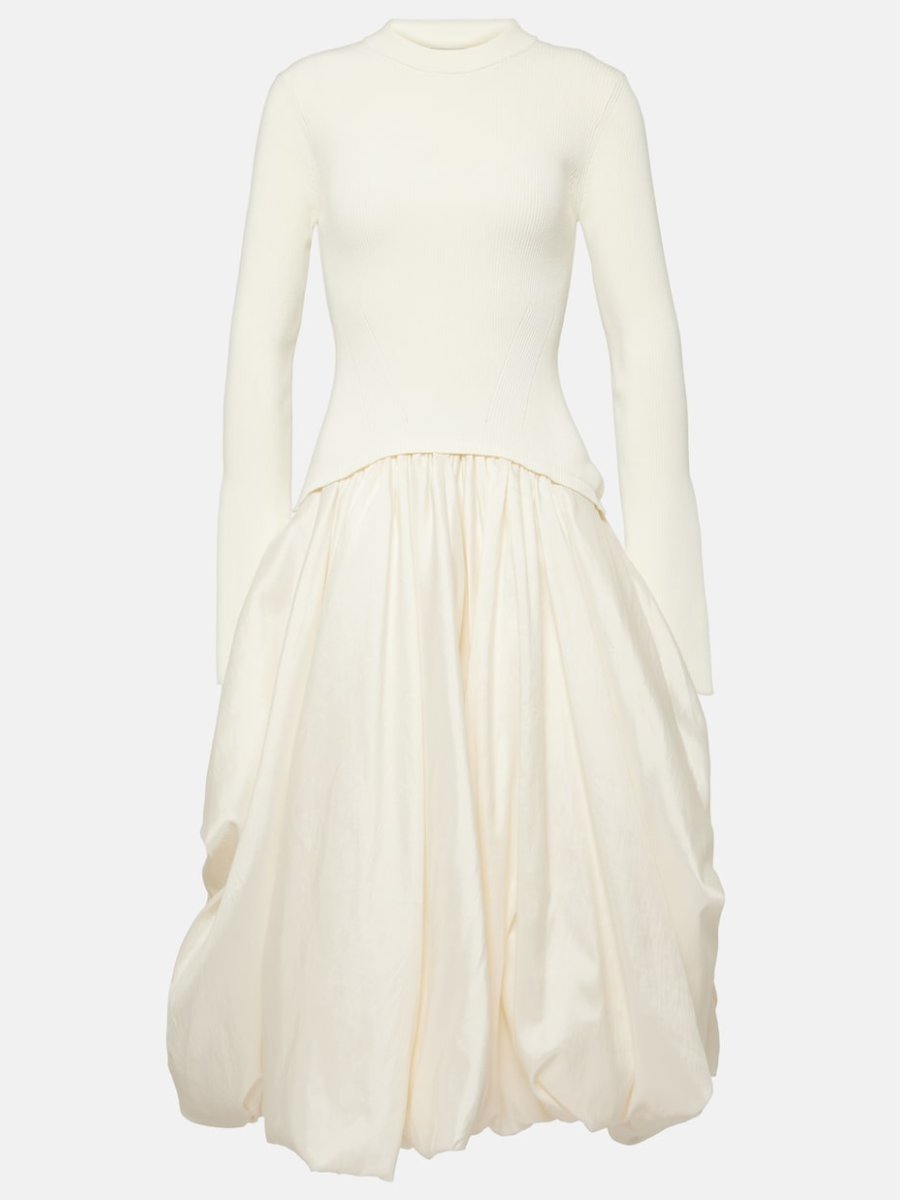 Taffeta-Trimmed White Midi Dress