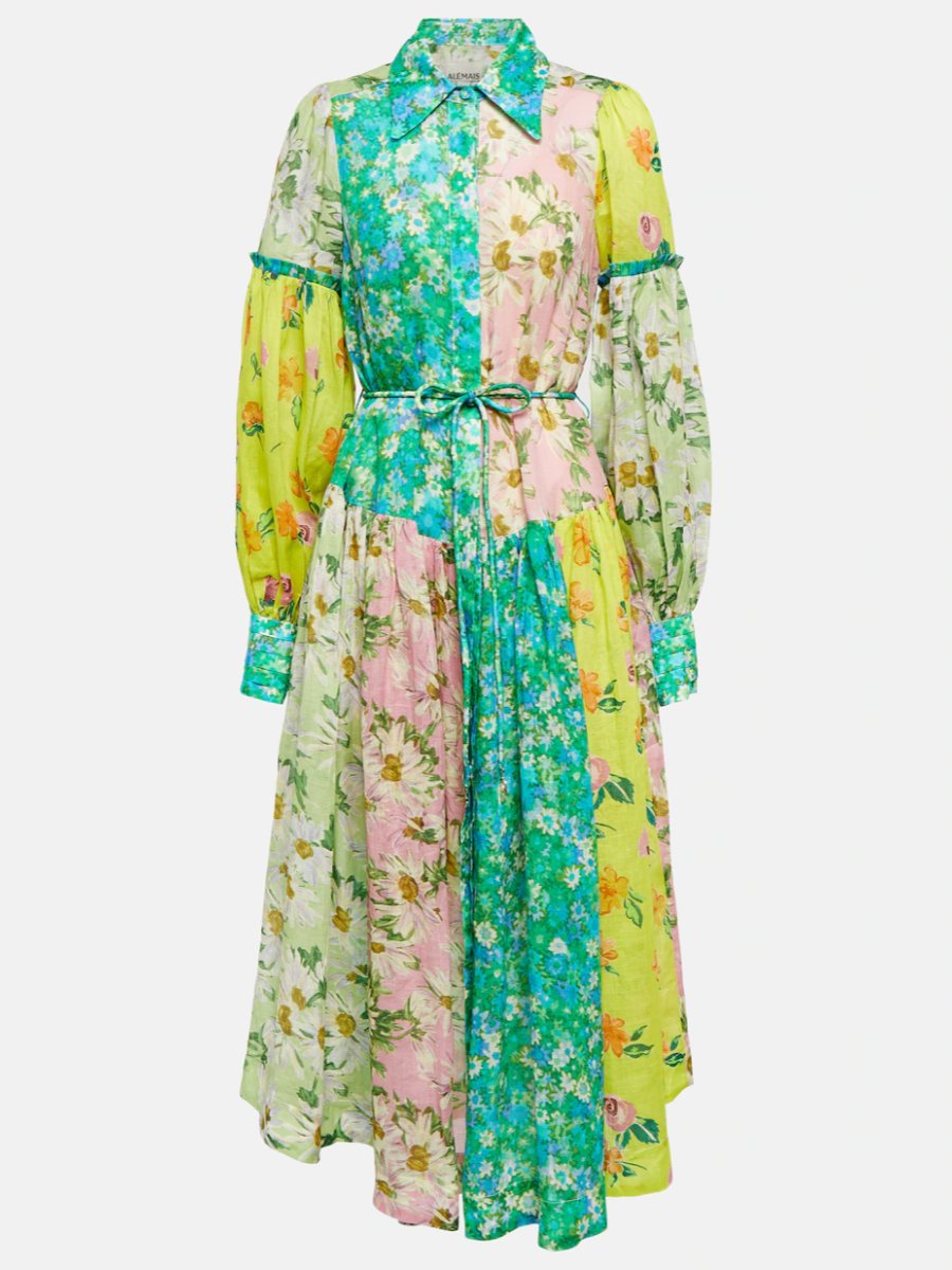 Patchwork Floral Printed Long Sleeve Maxi Dress