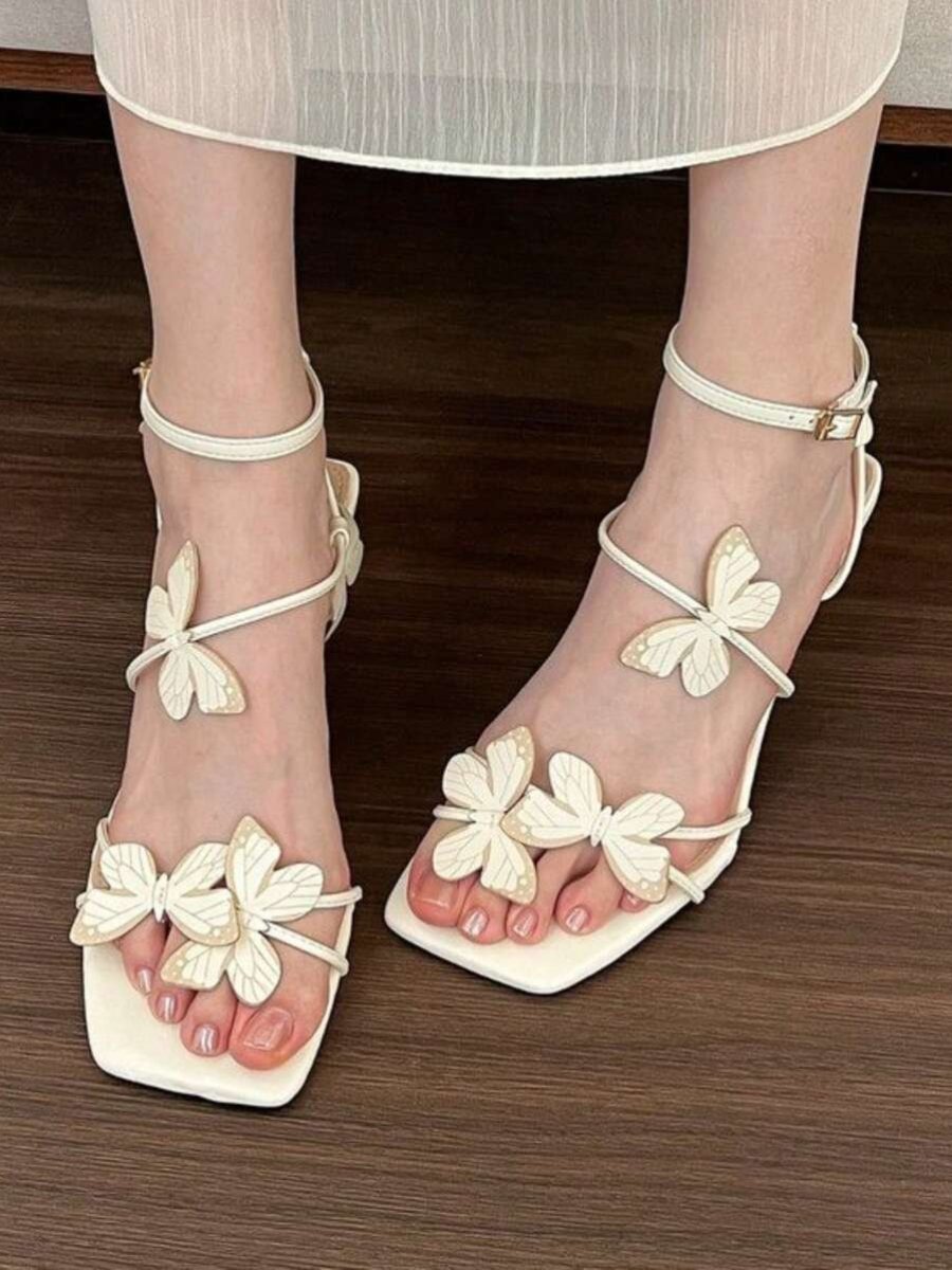 Beige Flower Decor High Heel Sandals