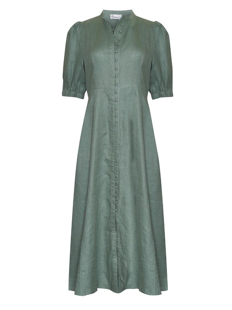 Elasticated Sleeve Sage Midi Dress