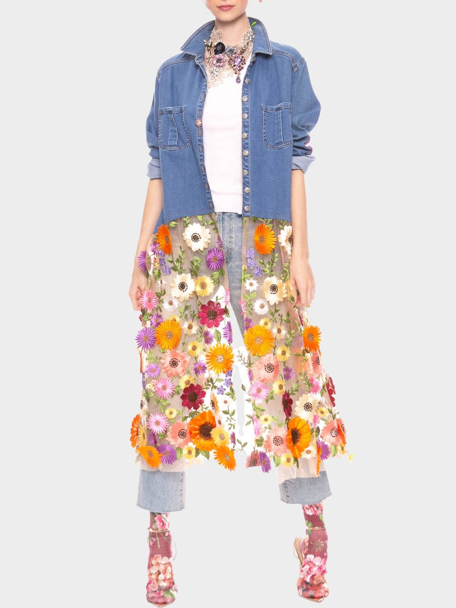 Spring Flower Denim Coat