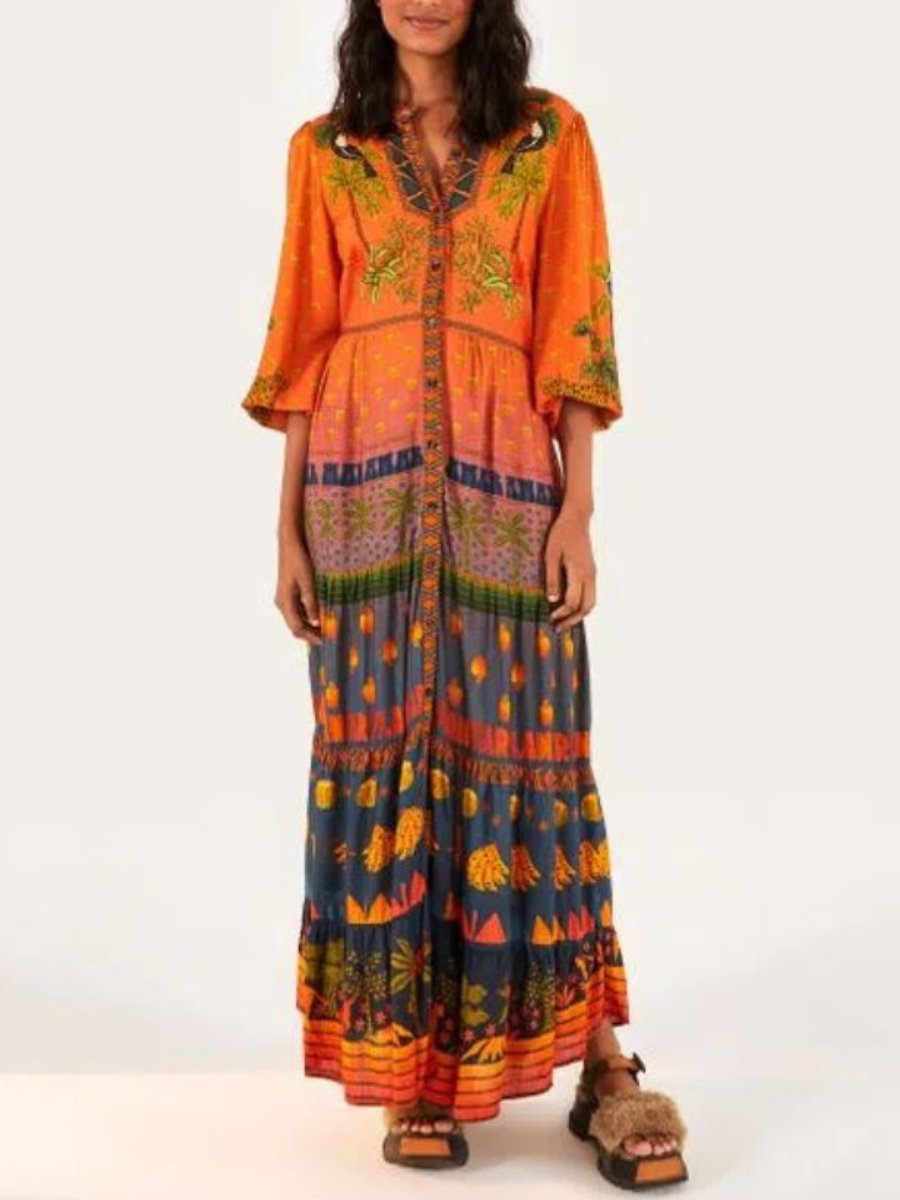 Trees Print Farm Maxi Dress