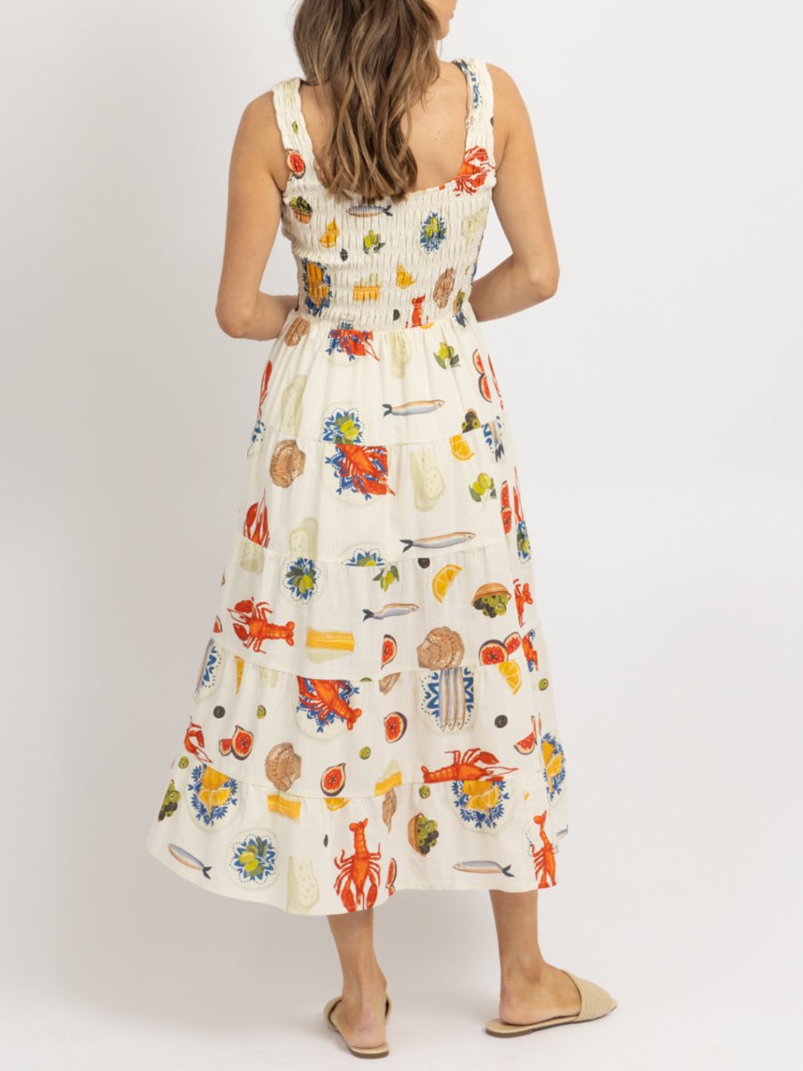 Food Print Cream Maxi Dress