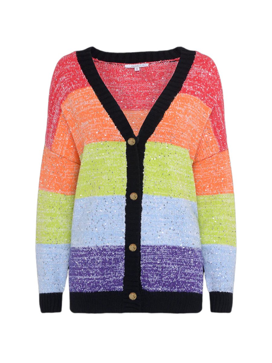 Rainbow Stripe Black Trim Cardigan