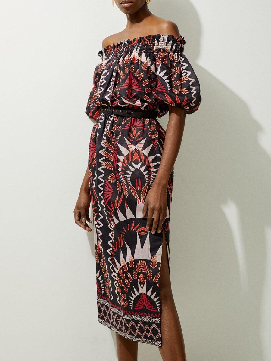 Mirrored Batik Belted Midi Dress