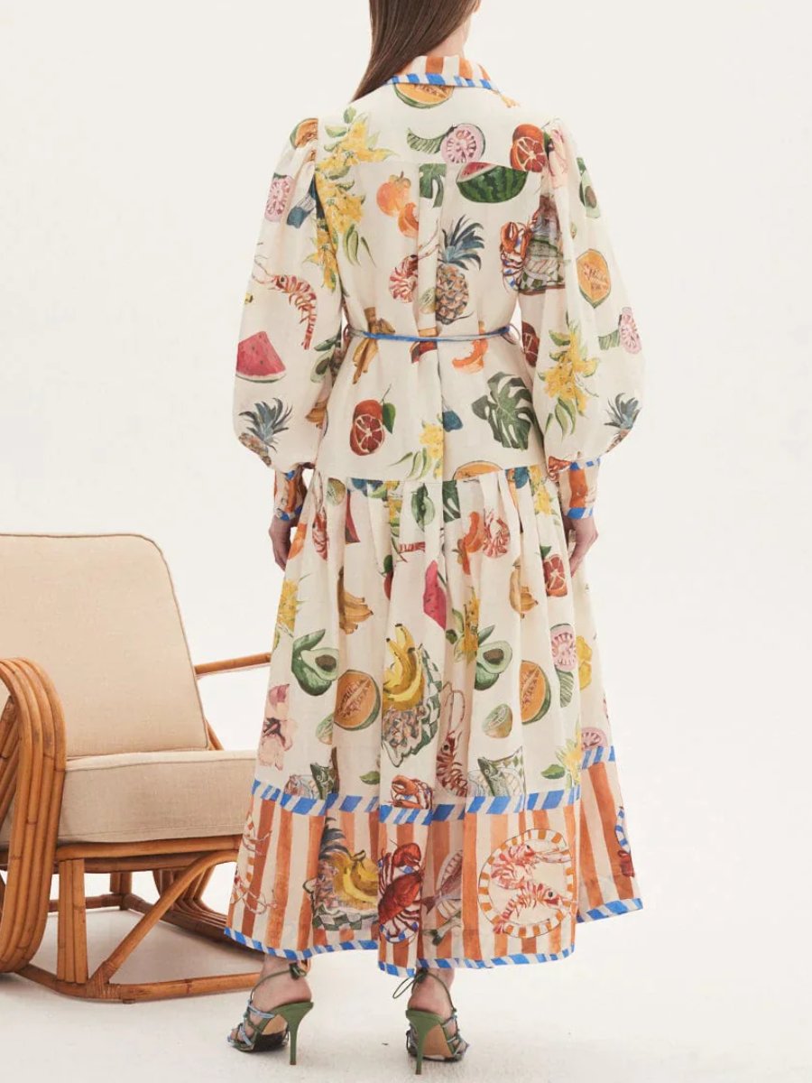 Fruit Printed Shirt Midi Dress