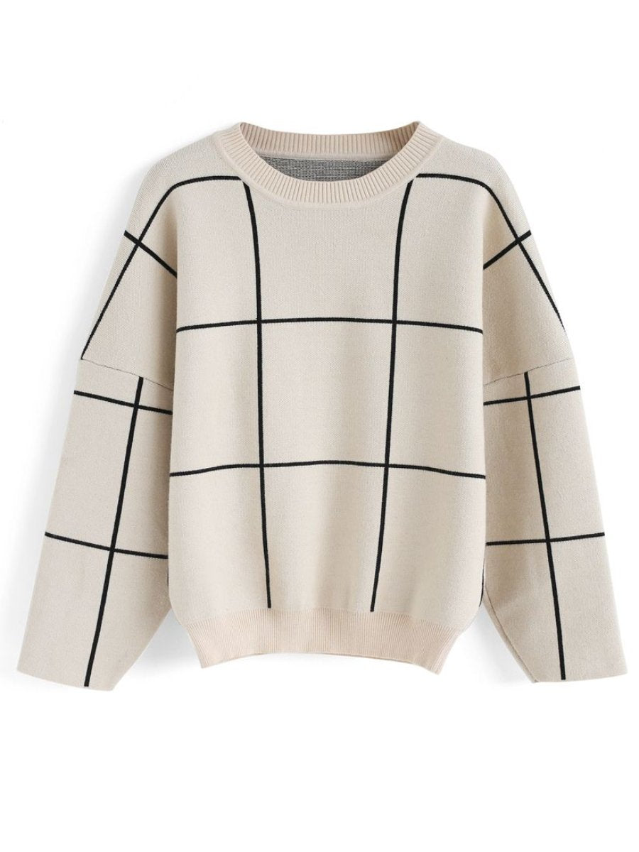 Grid Round Neck Sweater