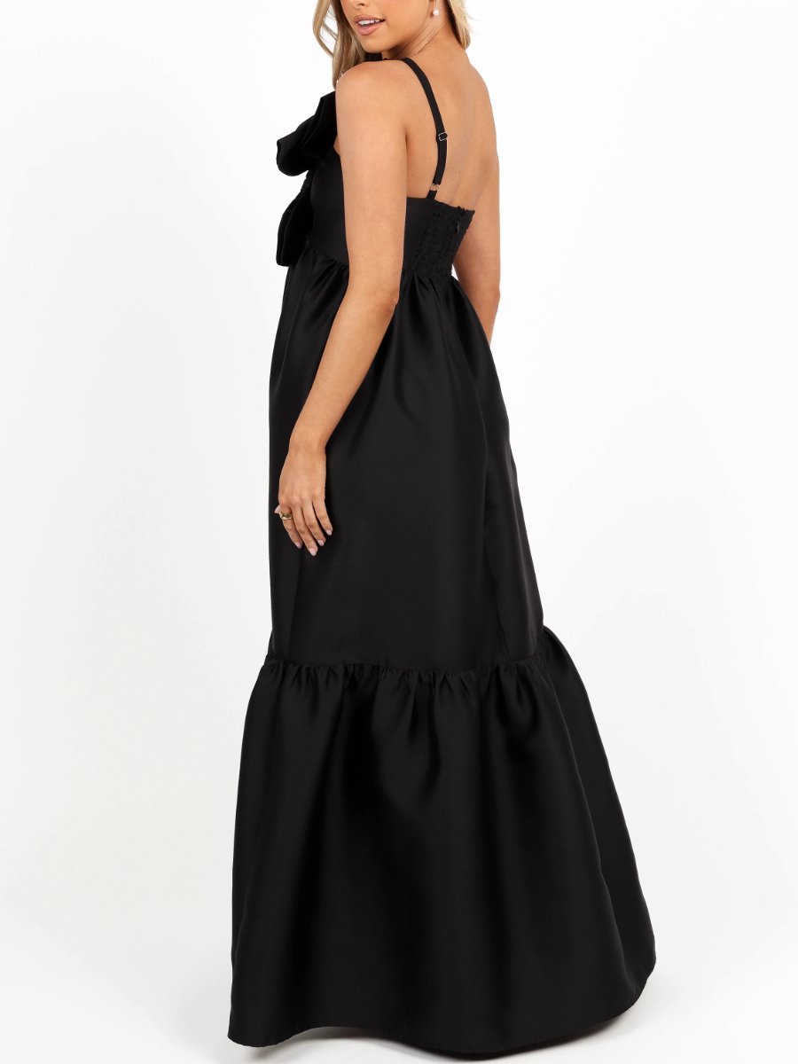 Bow Front Black Maxi Dress