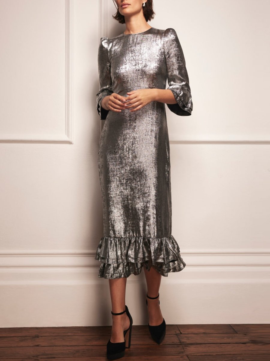 Silver Metallic Midi Dress