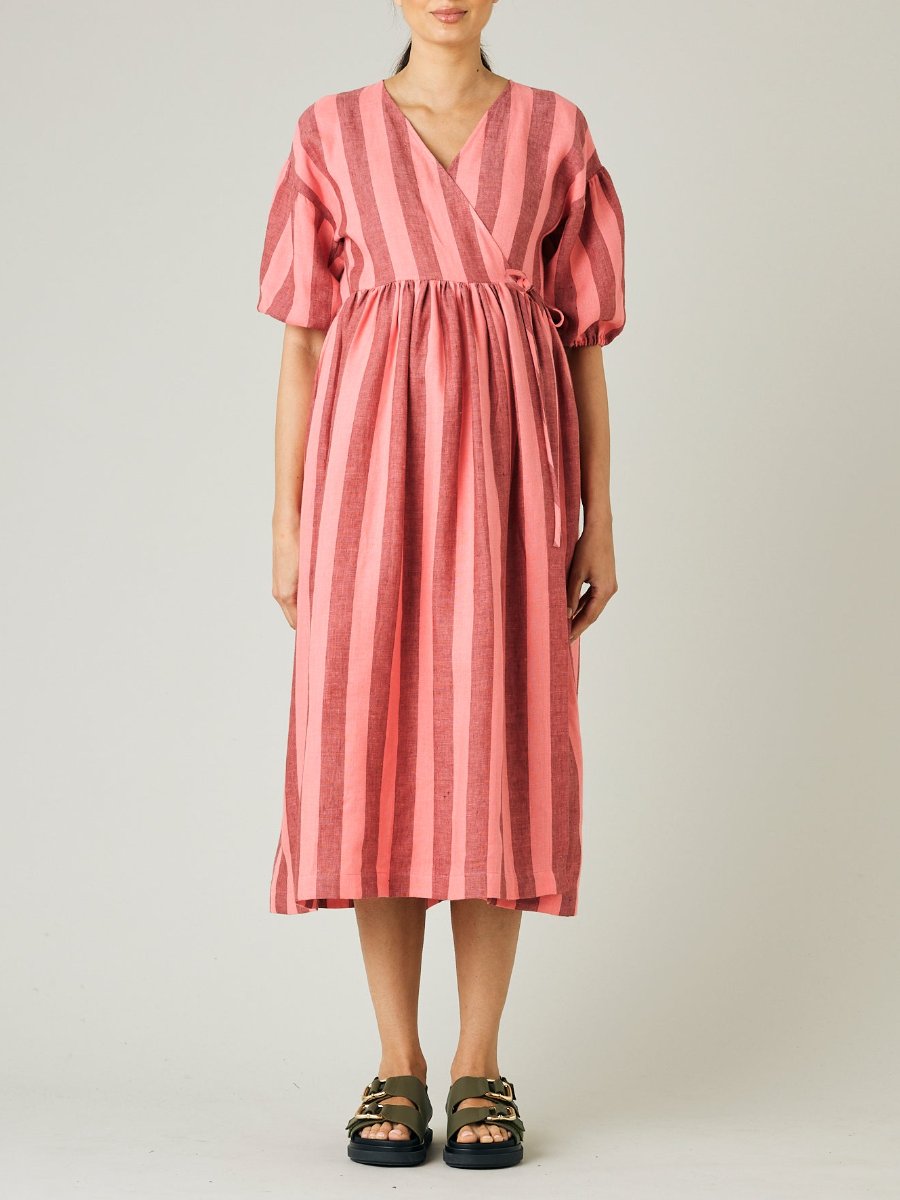 Winnie Blush Stripe Linen Midi Dress