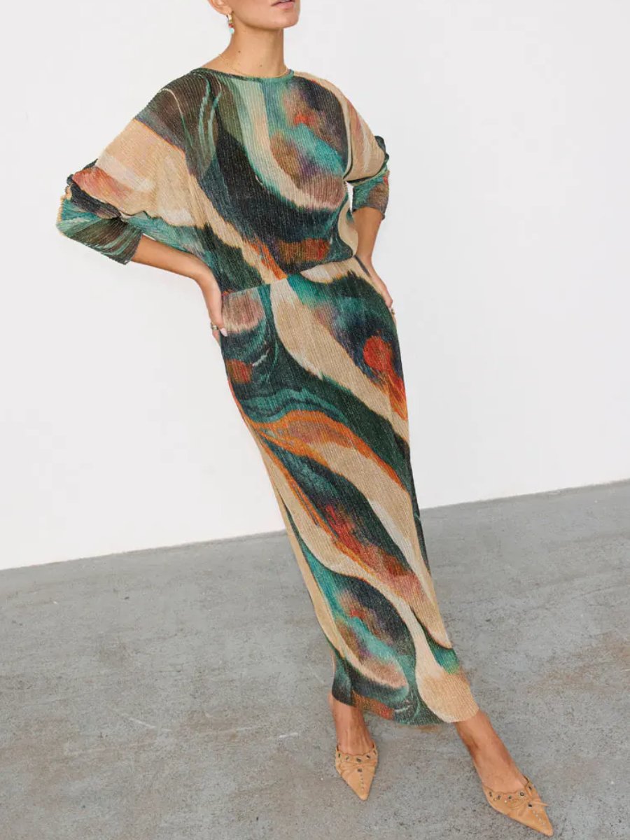 Green Swirls Printed Midi Dress