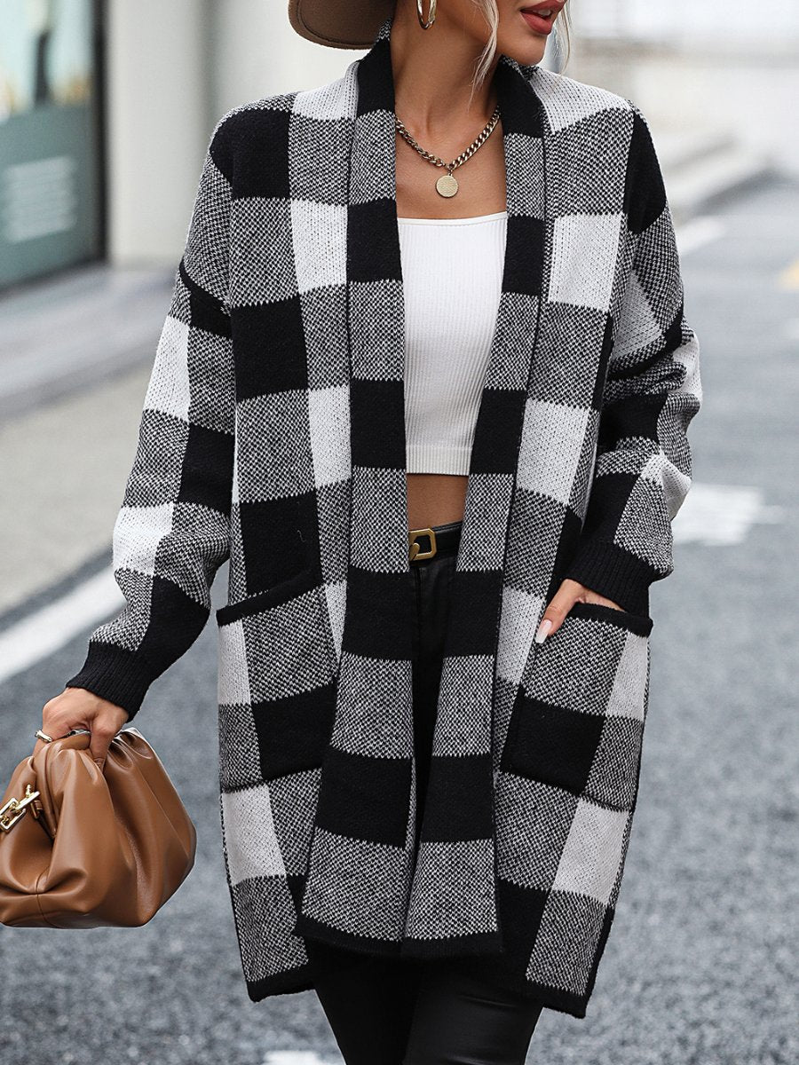 Plaid Colorblock Knit Cardigan