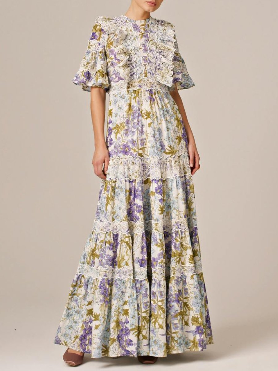 Floral Short Sleeve Cotton Maxi Dress