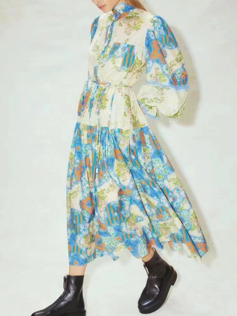 Patchwork Dreamy Printed Shirt Maxi Dress