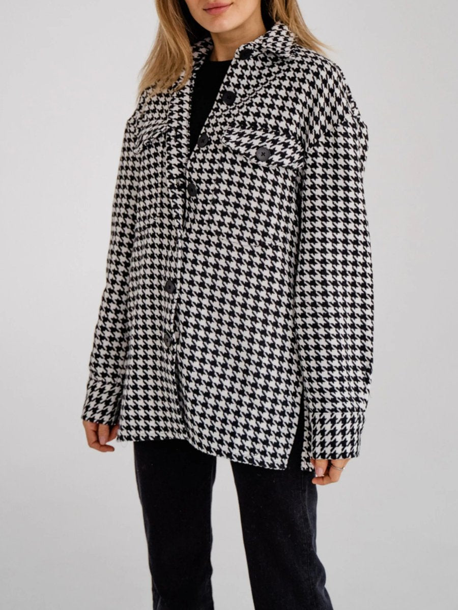 Button Down Oversized Plaid Shirt Jacket