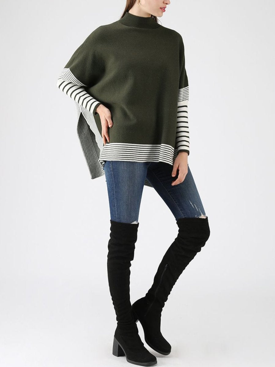 Striped Oversized Knit Cap Sweater