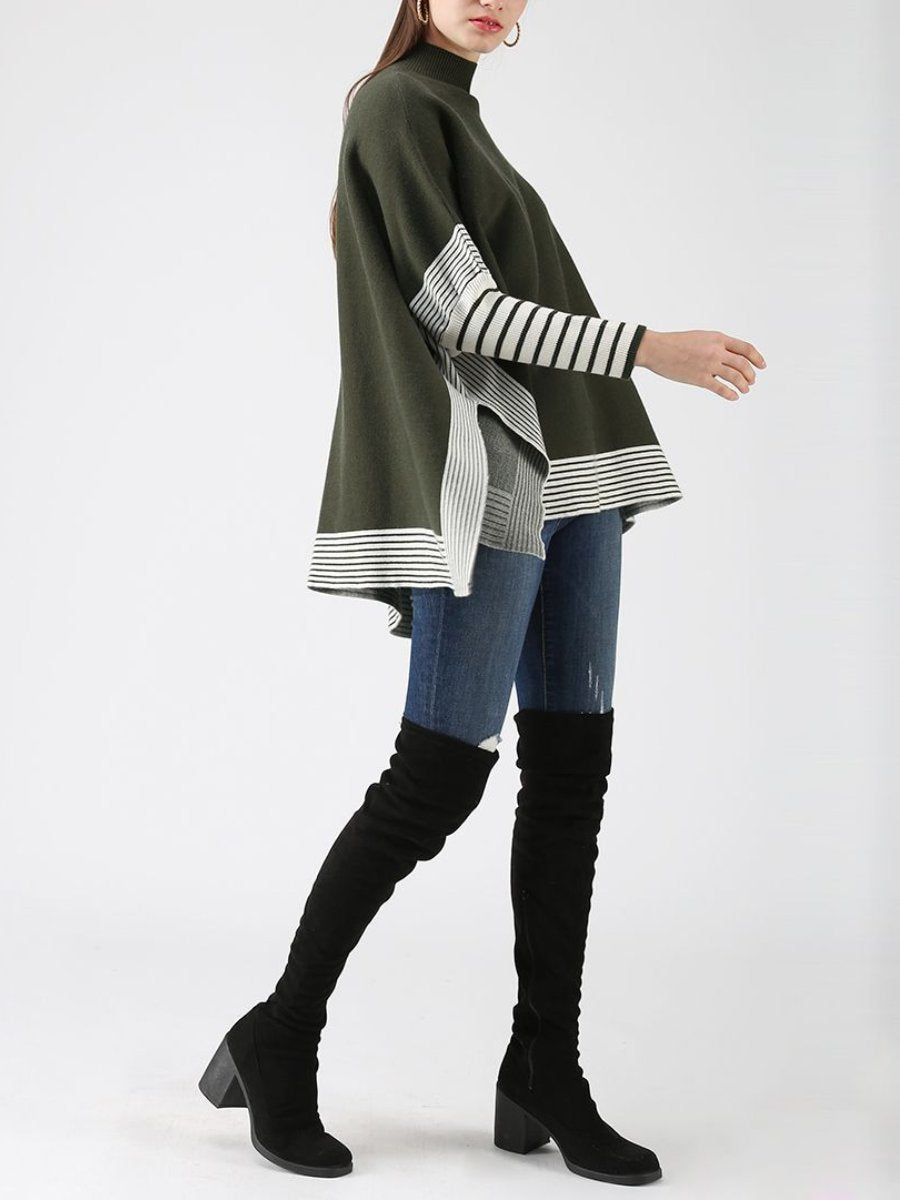 Striped Oversized Knit Cap Sweater