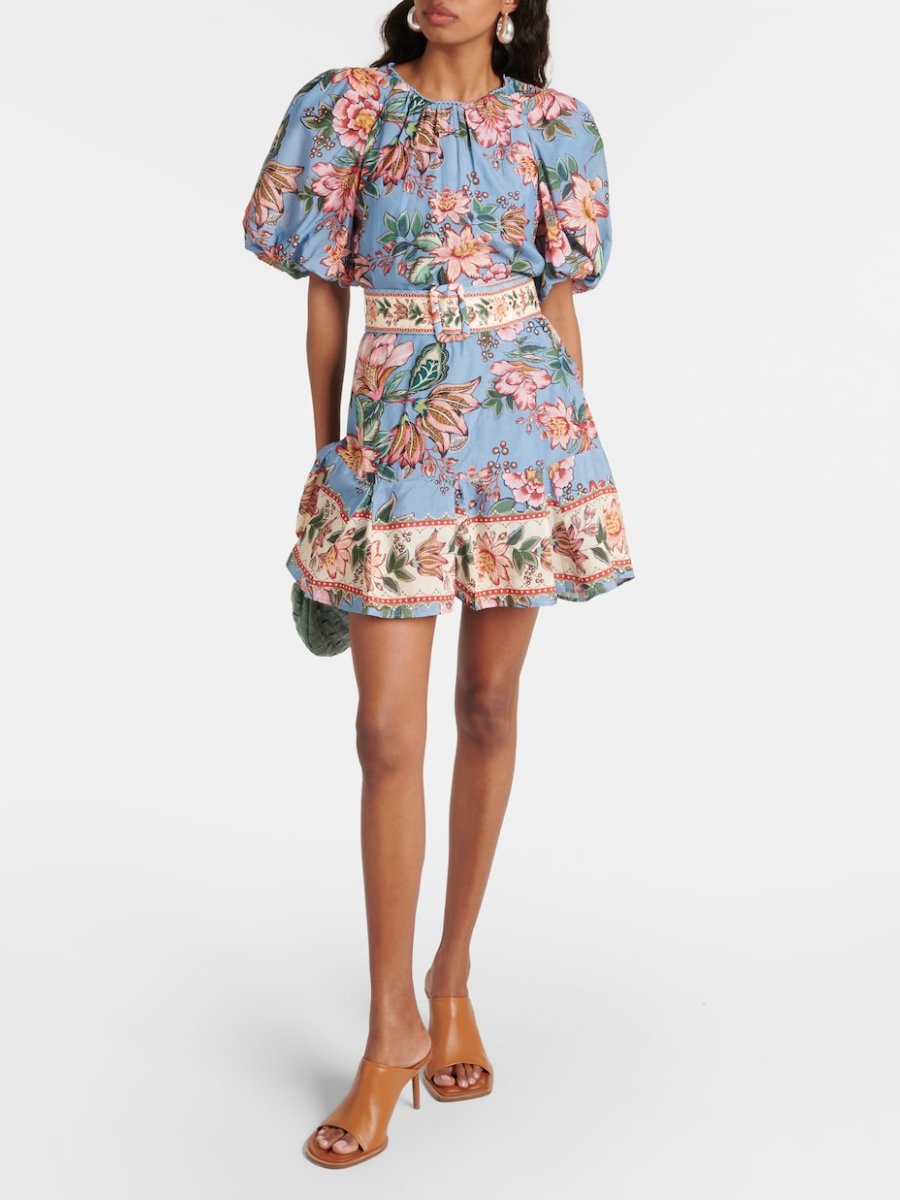 Bouquet Floral Belted Mini Dress